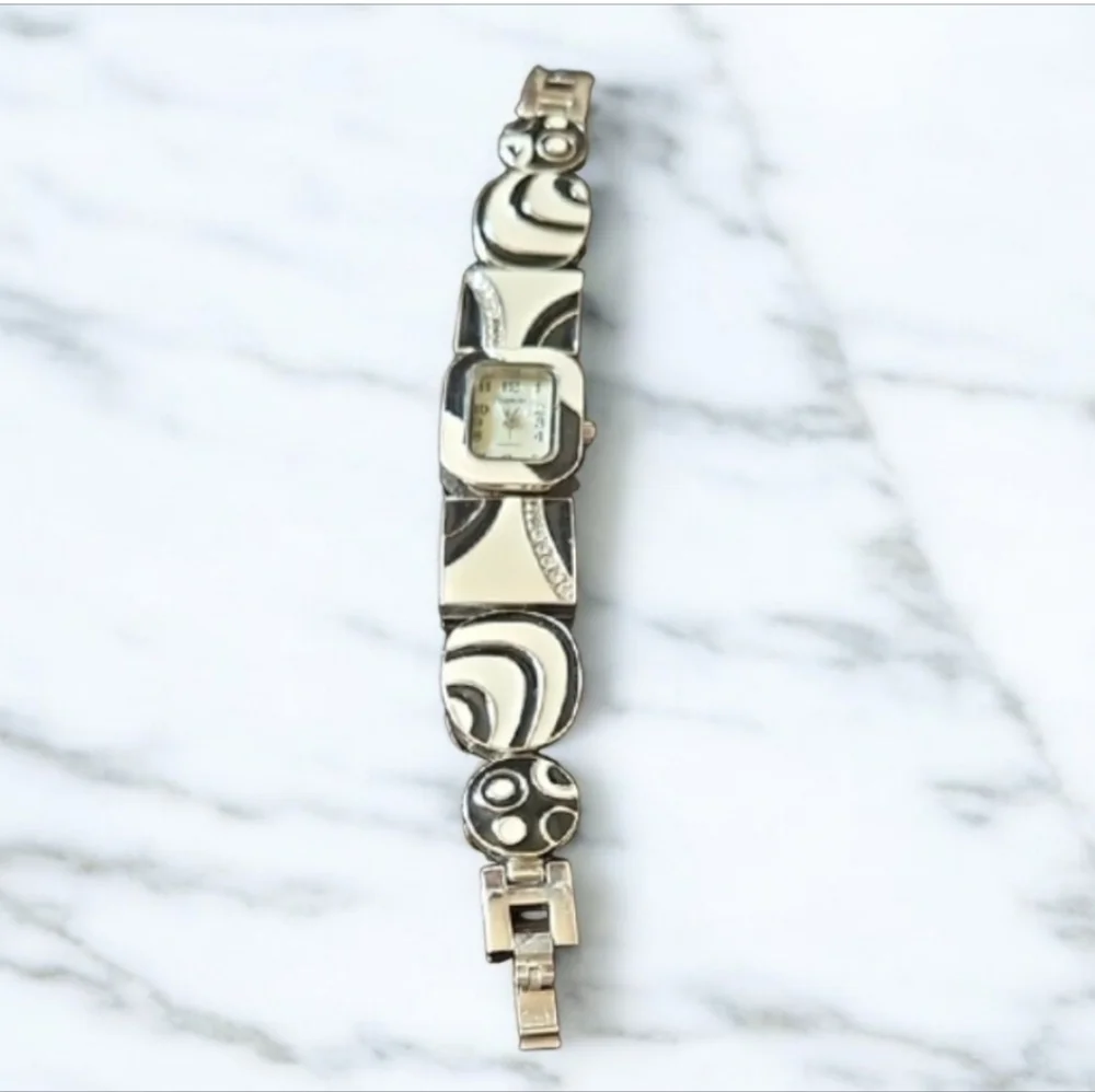 Sophie Geometric Enamaled Watch With Mother Of Pearl Face 7 1/2